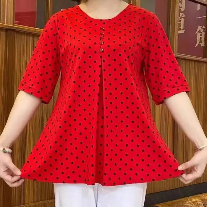 Women's Polka Dot Tunic Top with Short Sleeves