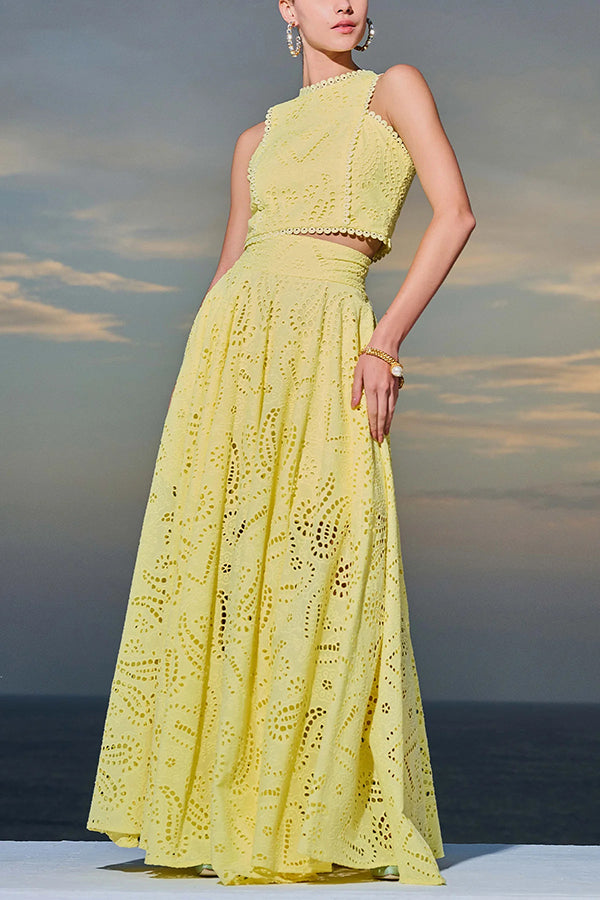 Larissa - Set s vyšívaným topem & maxi sukní s vysokým pasem, elegantní dvoudílný outfit