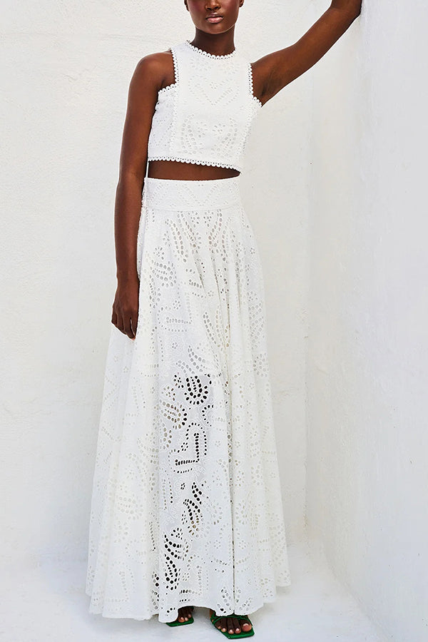 Larissa - Set s vyšívaným topem & maxi sukní s vysokým pasem, elegantní dvoudílný outfit