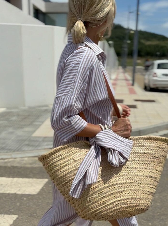 Women's Striped Button-Up Shirt Dress with Relaxed Fit