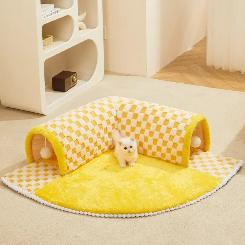 2-in-1 Plush Tunnel Bed for Cats & Small Dogs