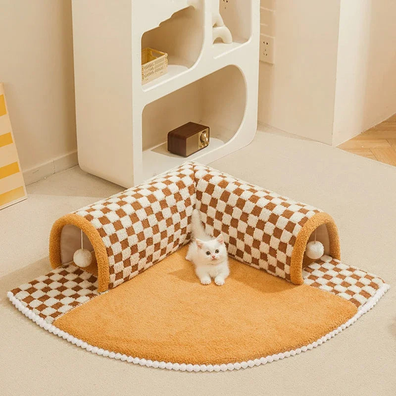 2-in-1 Plush Tunnel Bed for Cats & Small Dogs