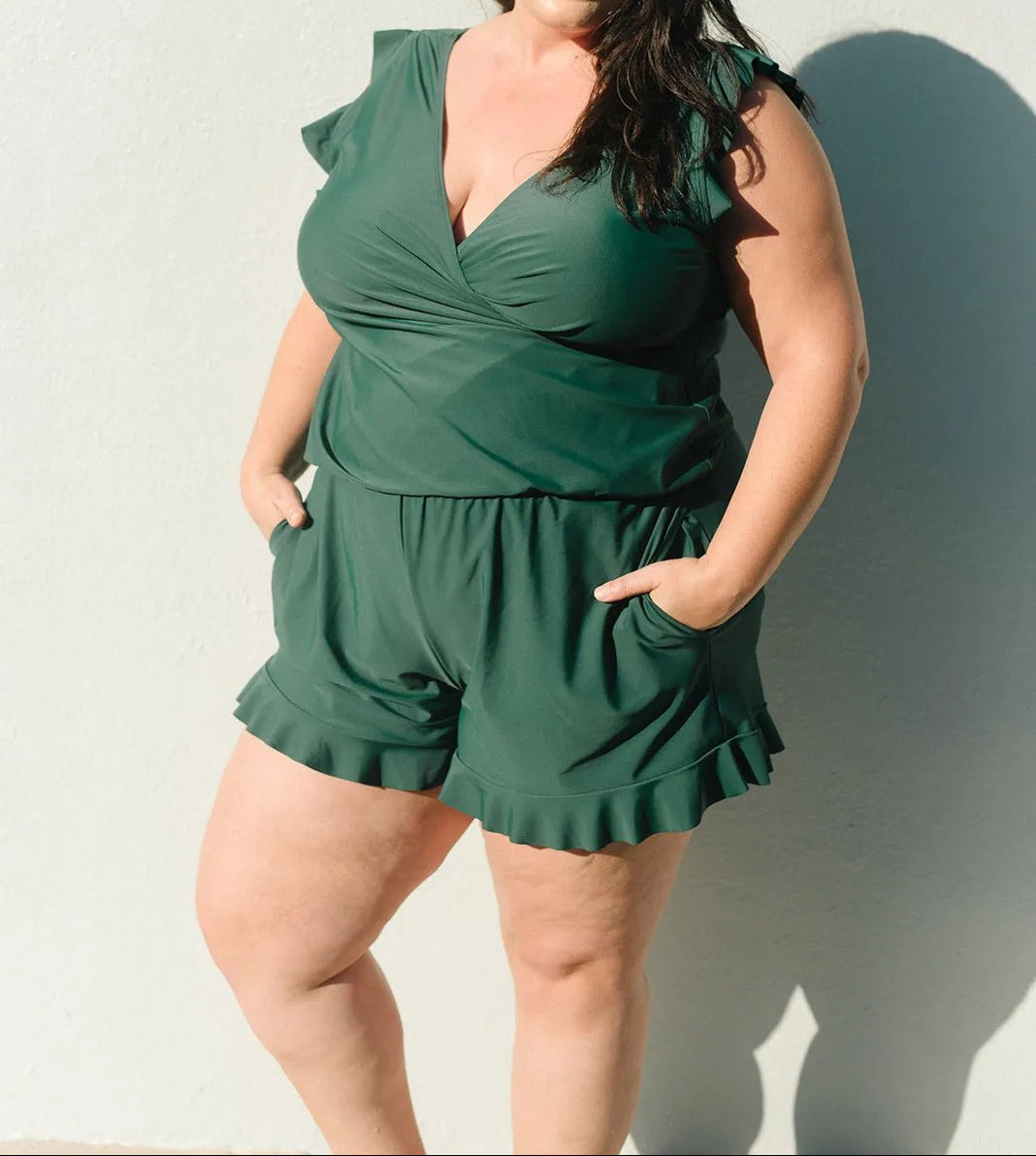 Women's Swim Romper with V-Neck and Built-In Support