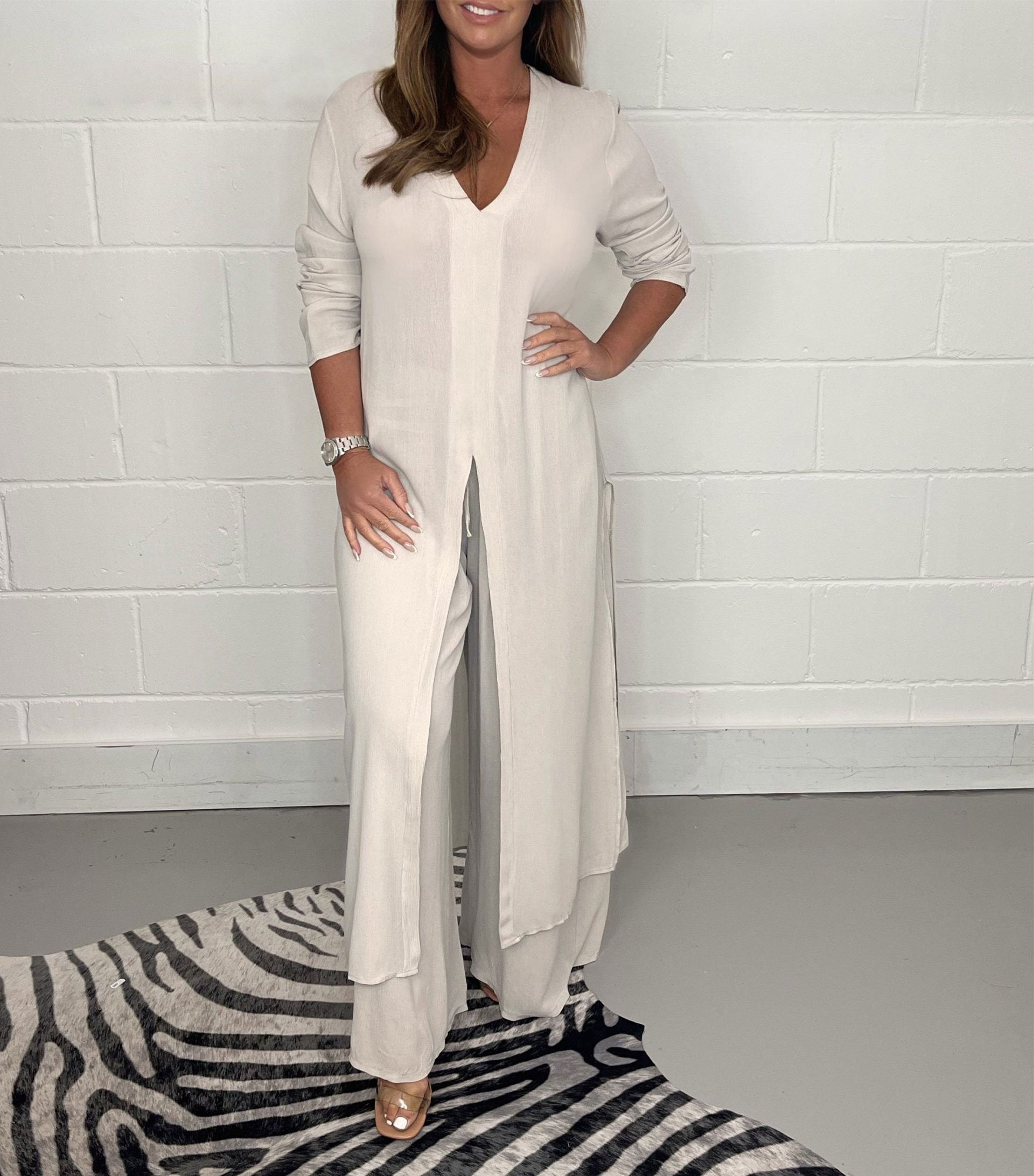 Women's Relaxed Fit Two-Piece Lounge Set with Wide Leg Pants