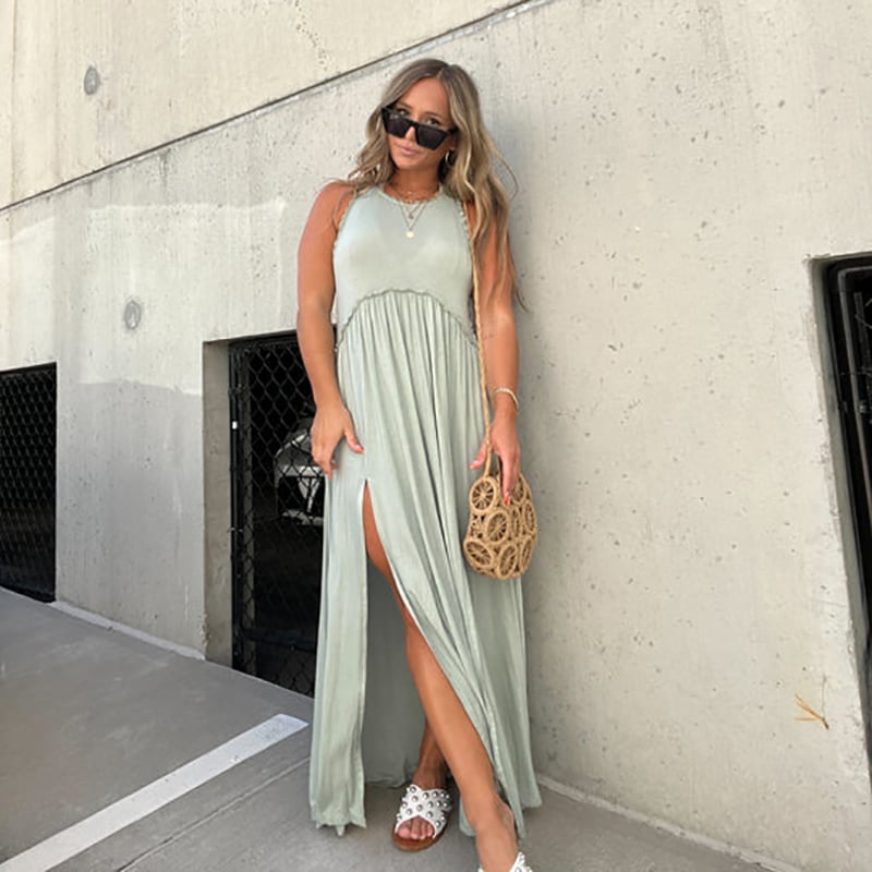 Women's Sleeveless Maxi Dress with Side Slit and Racerback