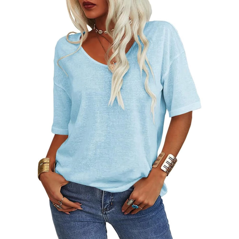 Relaxed V-Neck Drop Shoulder Everyday T-Shirt