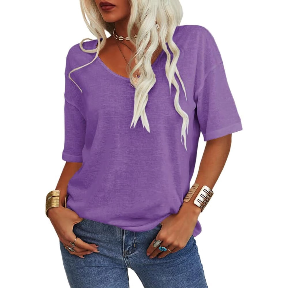 Relaxed V-Neck Drop Shoulder Everyday T-Shirt