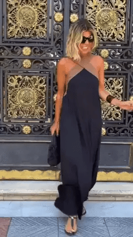 Women's Cross Back Sleeveless Maxi Dress with Halter Neck