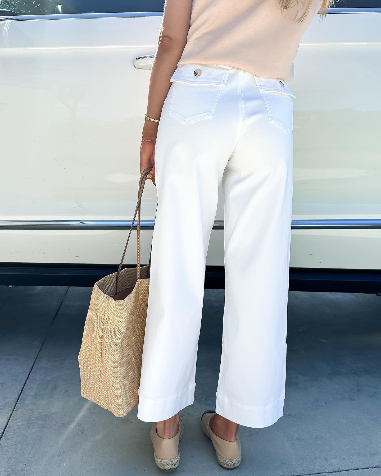 Women's Cropped Wide Leg Twill Pants with Pull-On Waist