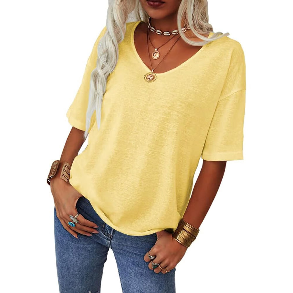 Relaxed V-Neck Drop Shoulder Everyday T-Shirt