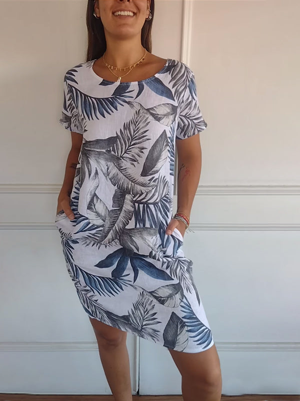 Women's Floral Print Round Neck Casual Summer Dress