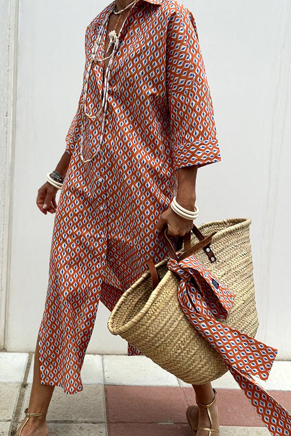 Women's Striped Button-Up Shirt Dress with Relaxed Fit