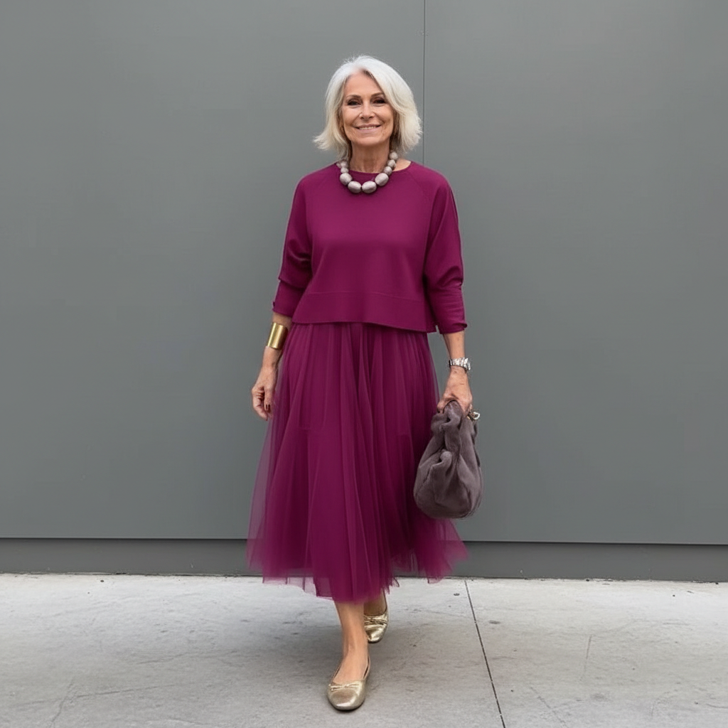 Emmie - Elegantní dvoudílný komplet, vrstvené pletené šaty pro nenucený styl