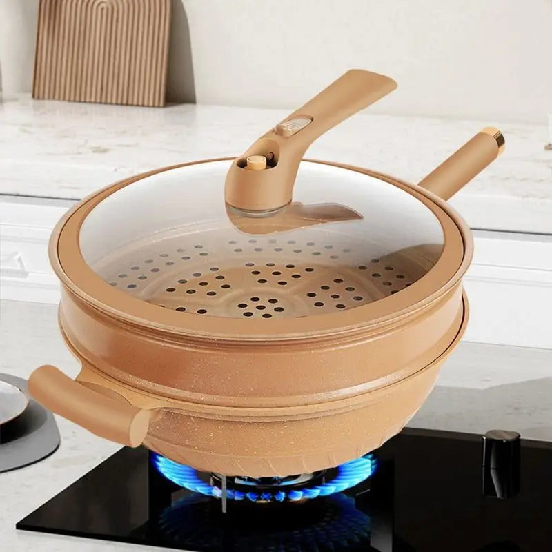 Multi-Function Nonstick Wok Pan with Steamer Lid
