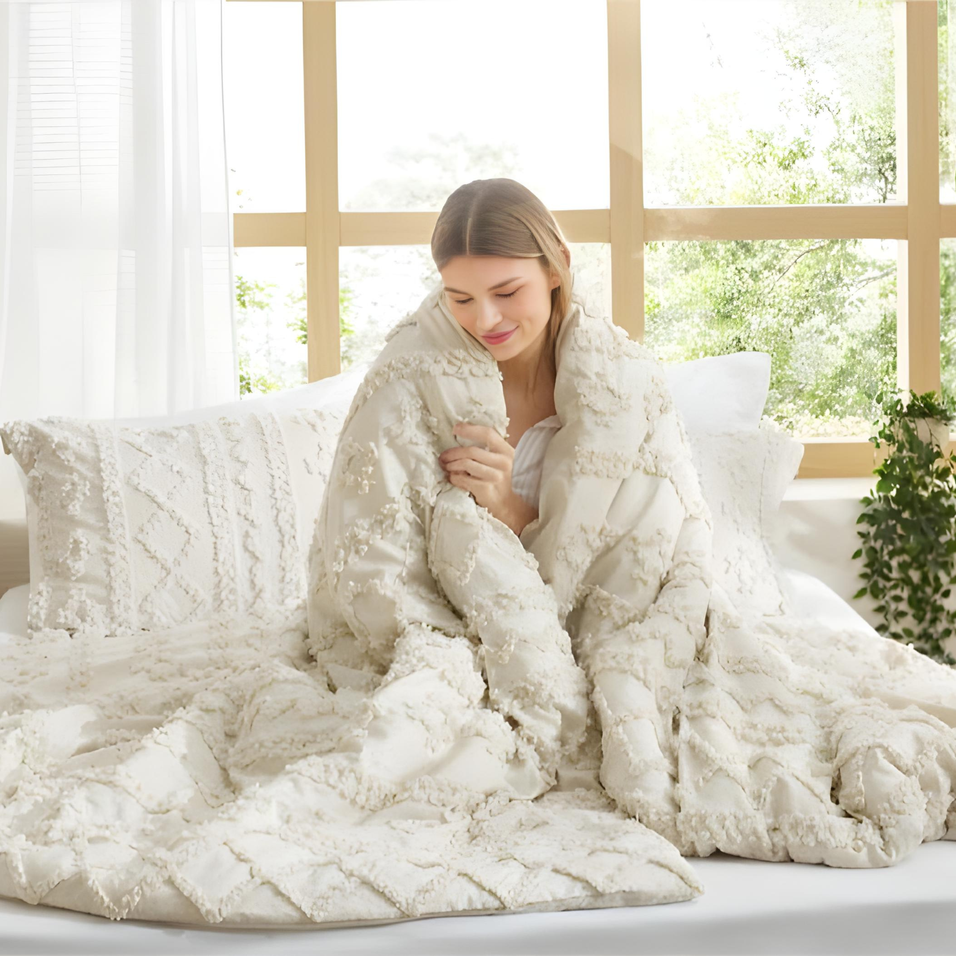 Solmere Tufted Boho Duvet Cover Set with Pillow Shams
