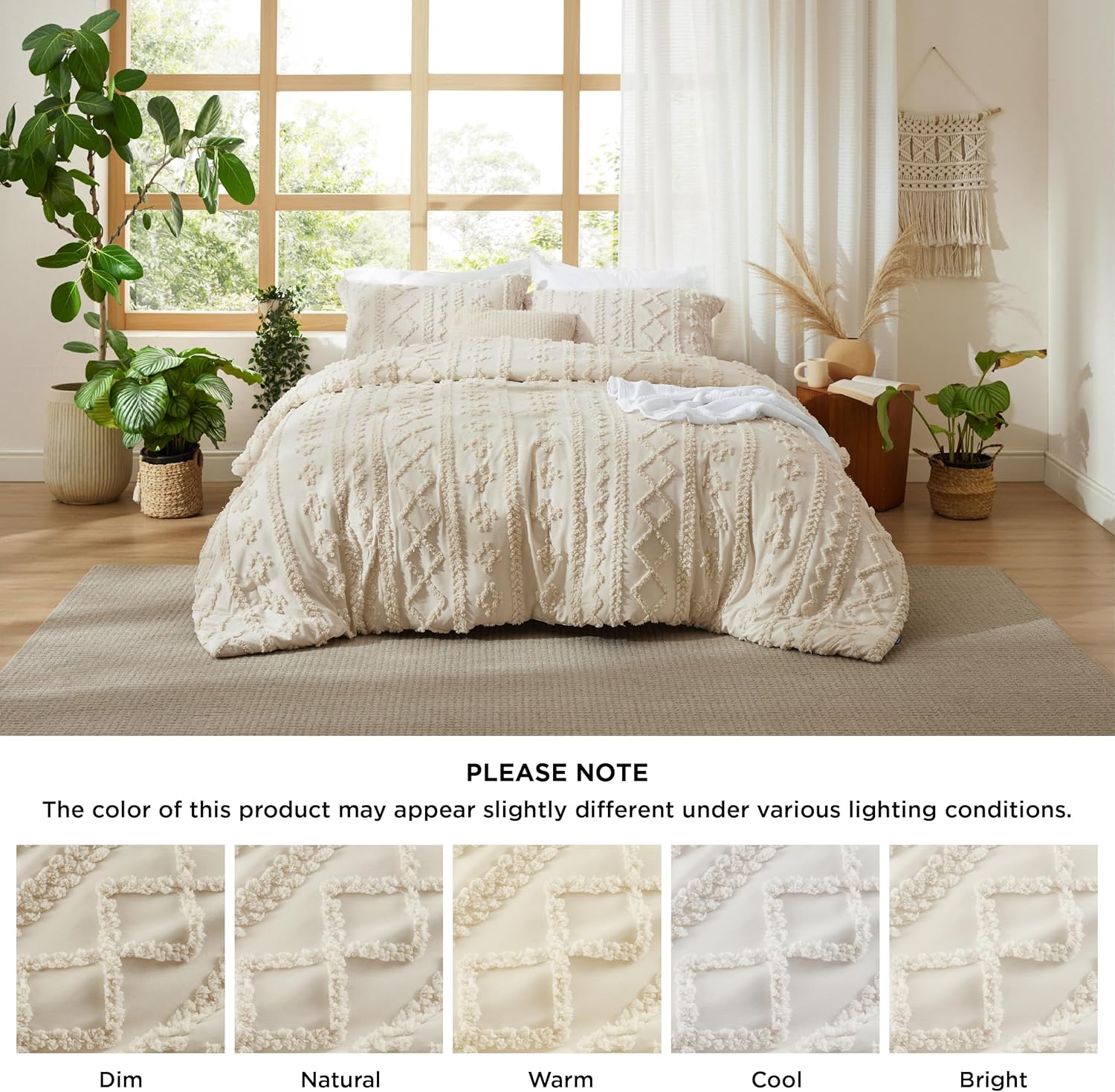 Solmere Tufted Boho Duvet Cover Set with Pillow Shams