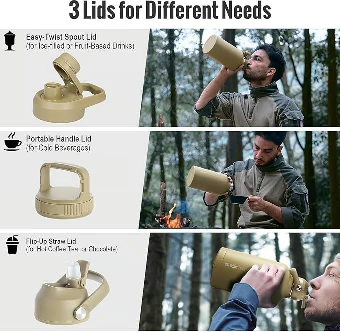 HydraCore - Borraccia termica isolata da 64oz – Idratazione per tutto il giorno con tappo con cannuccia