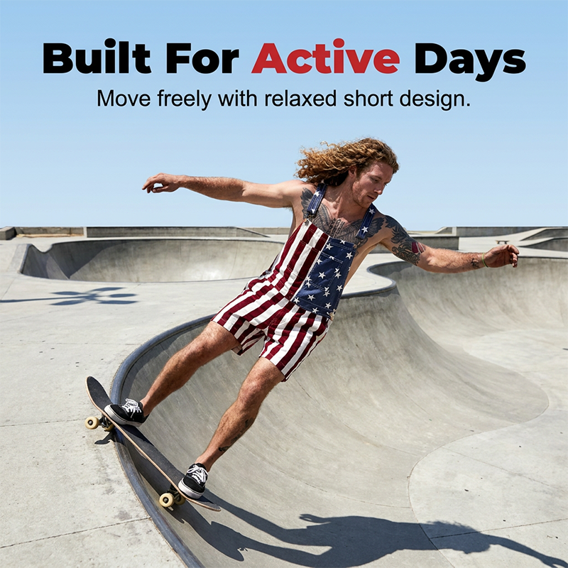 PatriotVibe - Korte denim-overalls med amerikansk flag