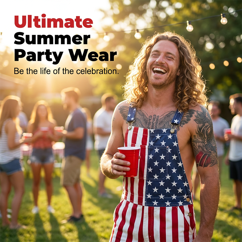 PatriotVibe - Korte denim-overalls med amerikansk flag