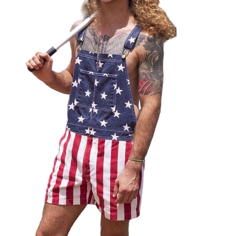 PatriotVibe - Korte denim-overalls med amerikansk flag