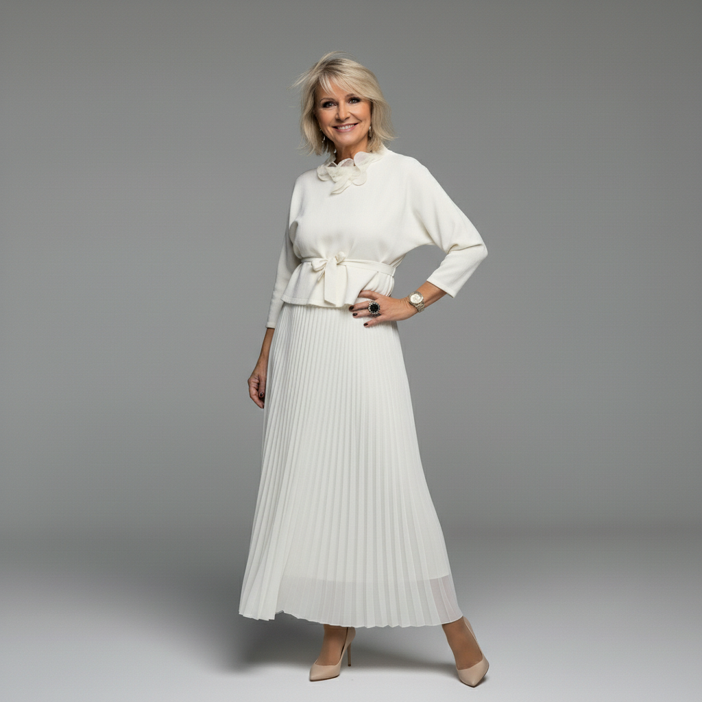 Emmie - Elegantní dvoudílný komplet, vrstvené pletené šaty pro nenucený styl