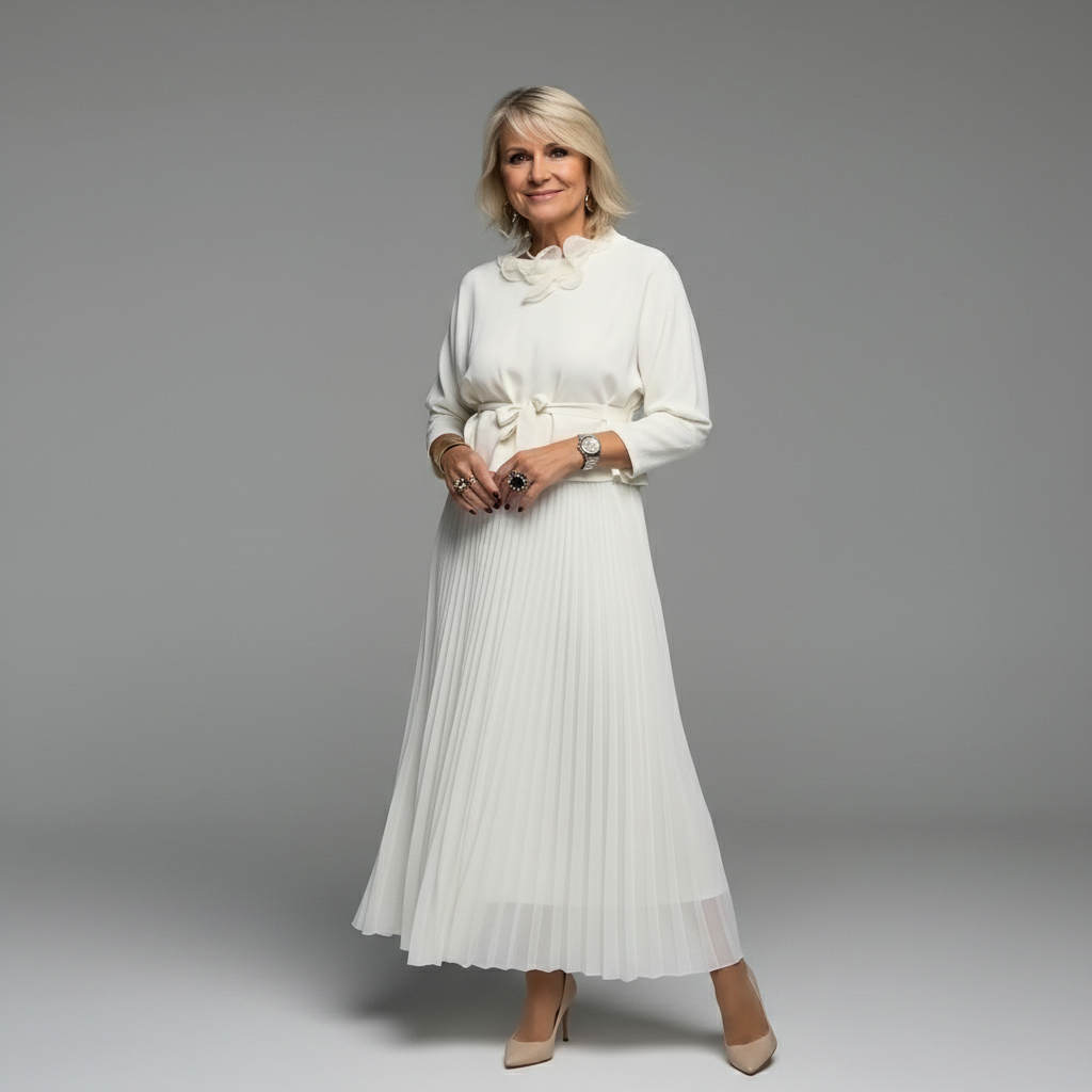 Emmie - Elegantní dvoudílný komplet, vrstvené pletené šaty pro nenucený styl