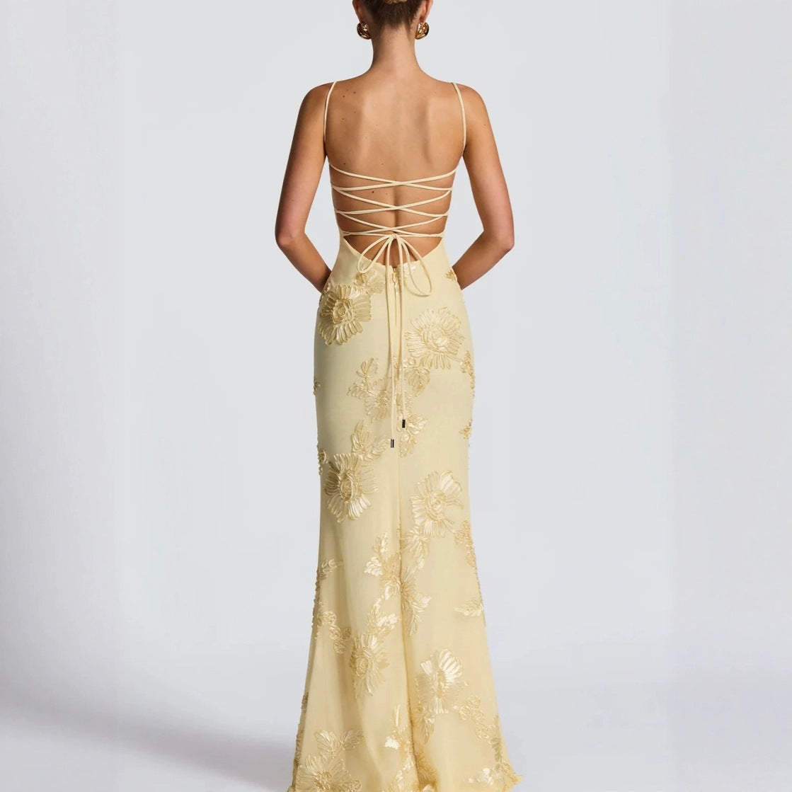 Women's Floral Embroidered Strapless Maxi Evening Gown