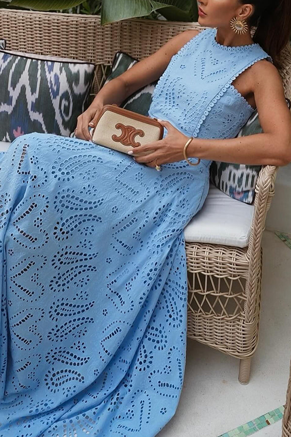 Larissa - Set s vyšívaným topem &amp; maxi sukní s vysokým pasem, elegantní dvoudílný outfit