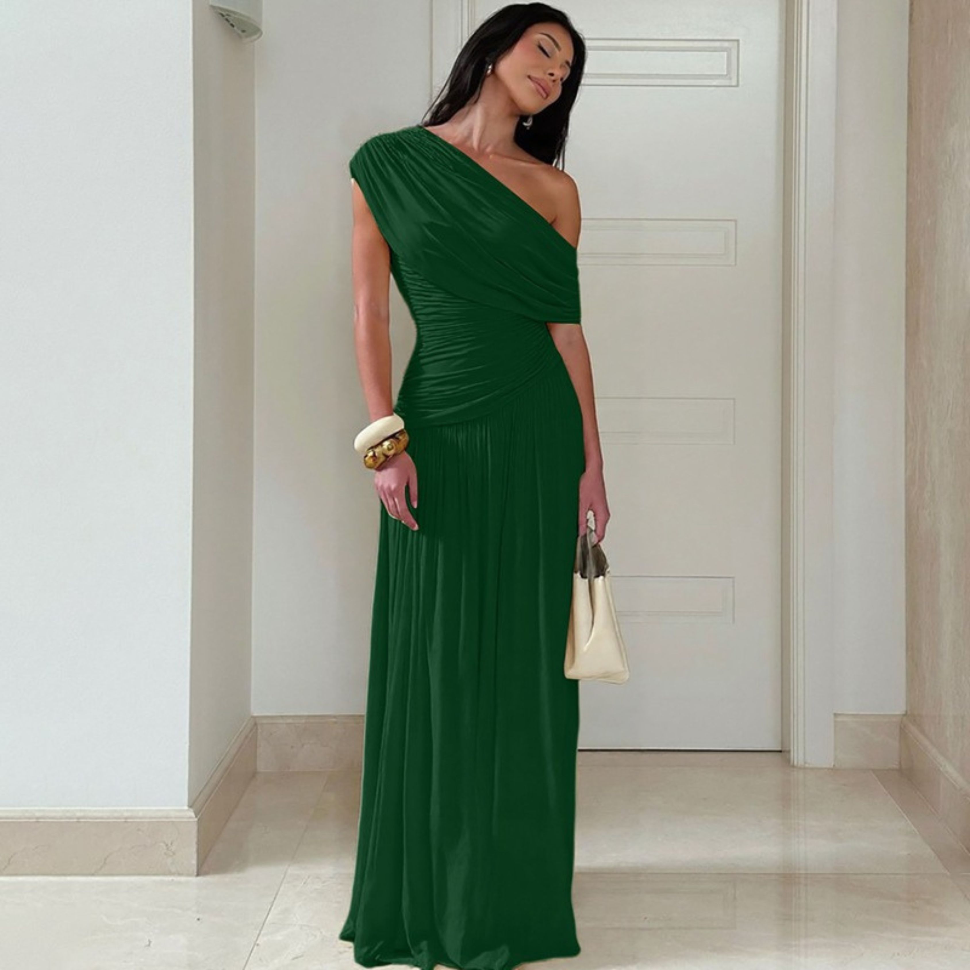 Talia - Elegantní večerní maxi šaty na jedno rameno