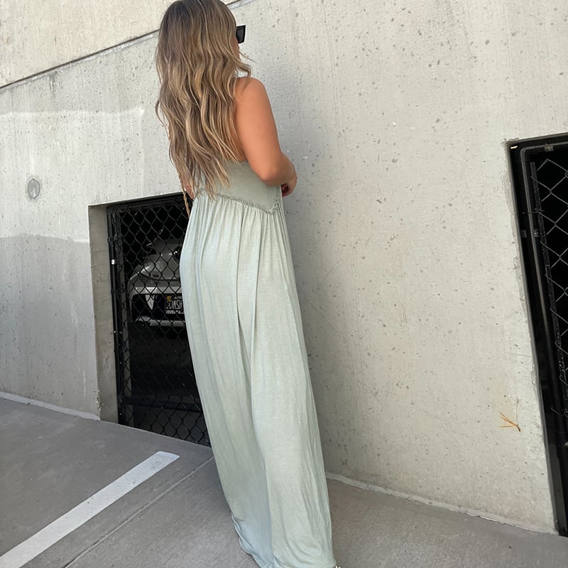 Women's Sleeveless Maxi Dress with Side Slit and Racerback