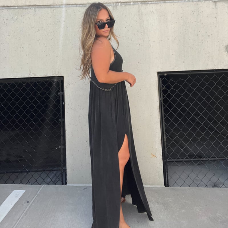 Women's Sleeveless Maxi Dress with Side Slit and Racerback