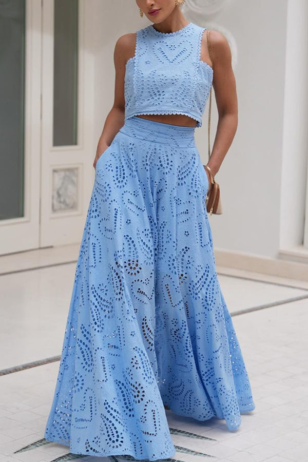 Larissa - Set s vyšívaným topem &amp; maxi sukní s vysokým pasem, elegantní dvoudílný outfit