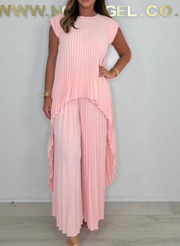 Sherry - Set aus plissiertem Midi-Oberteil und Hose mit weitem Bein