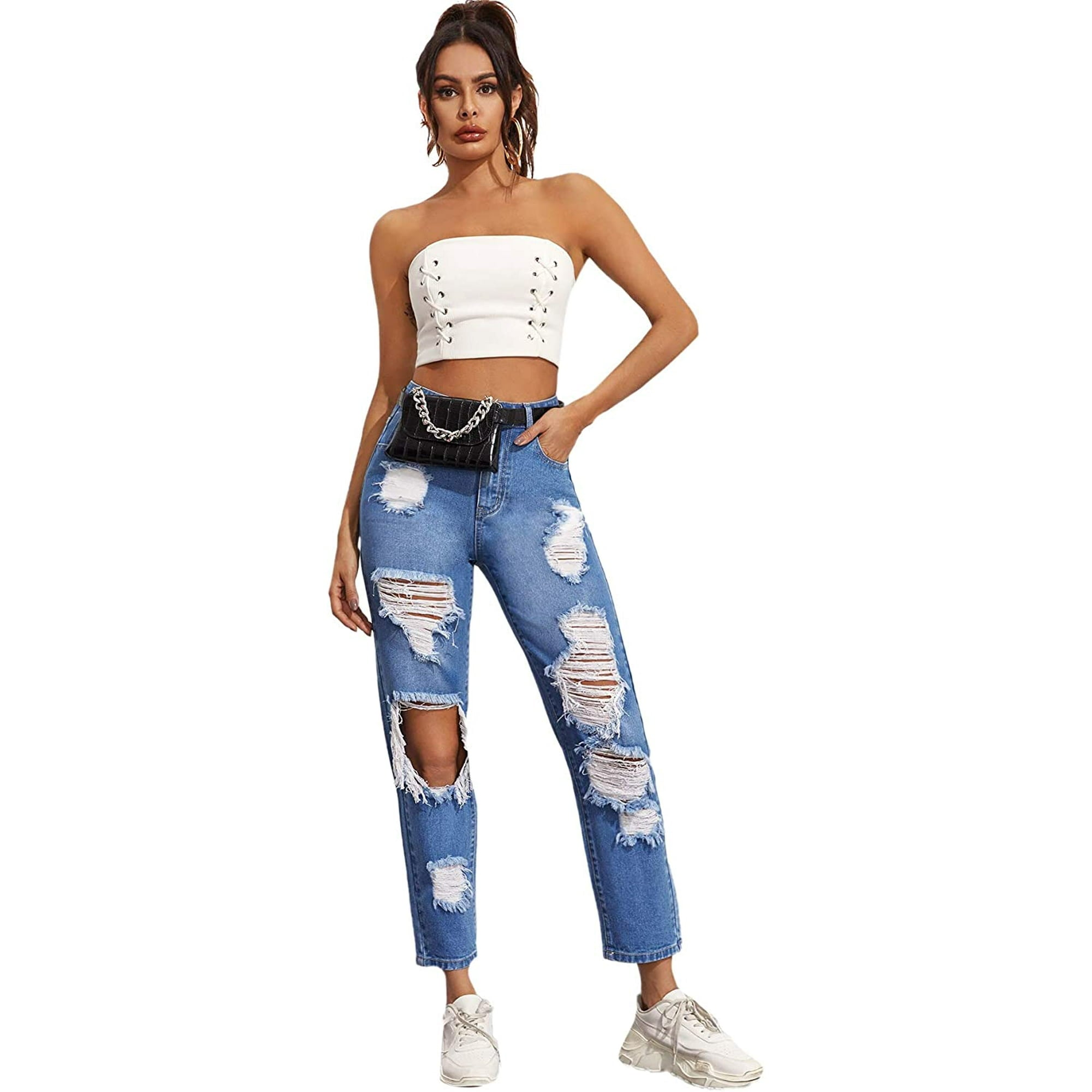 Women's Distressed Cropped Boyfriend Jeans
