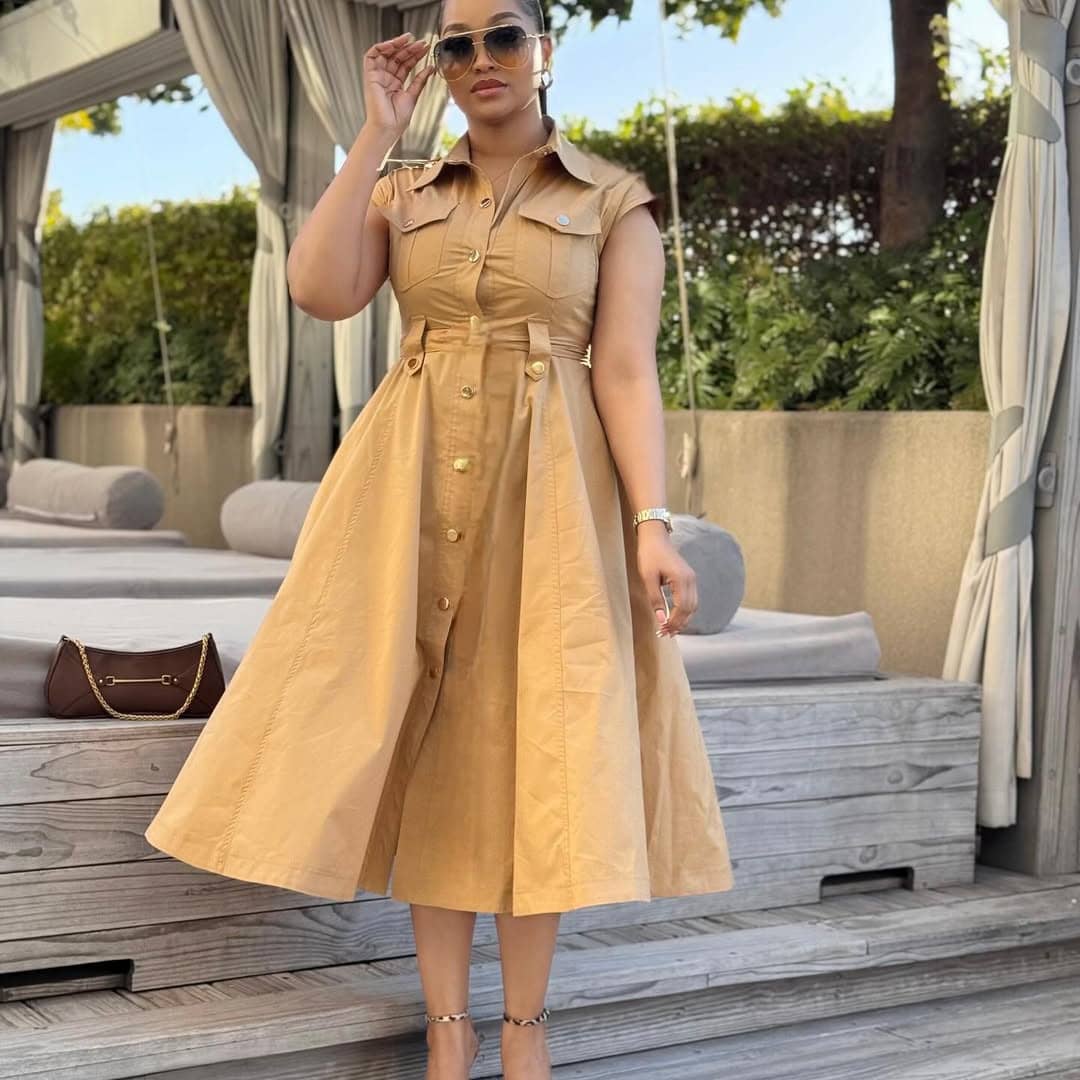 Women's Belted Button-Up Midi Shirt Dress