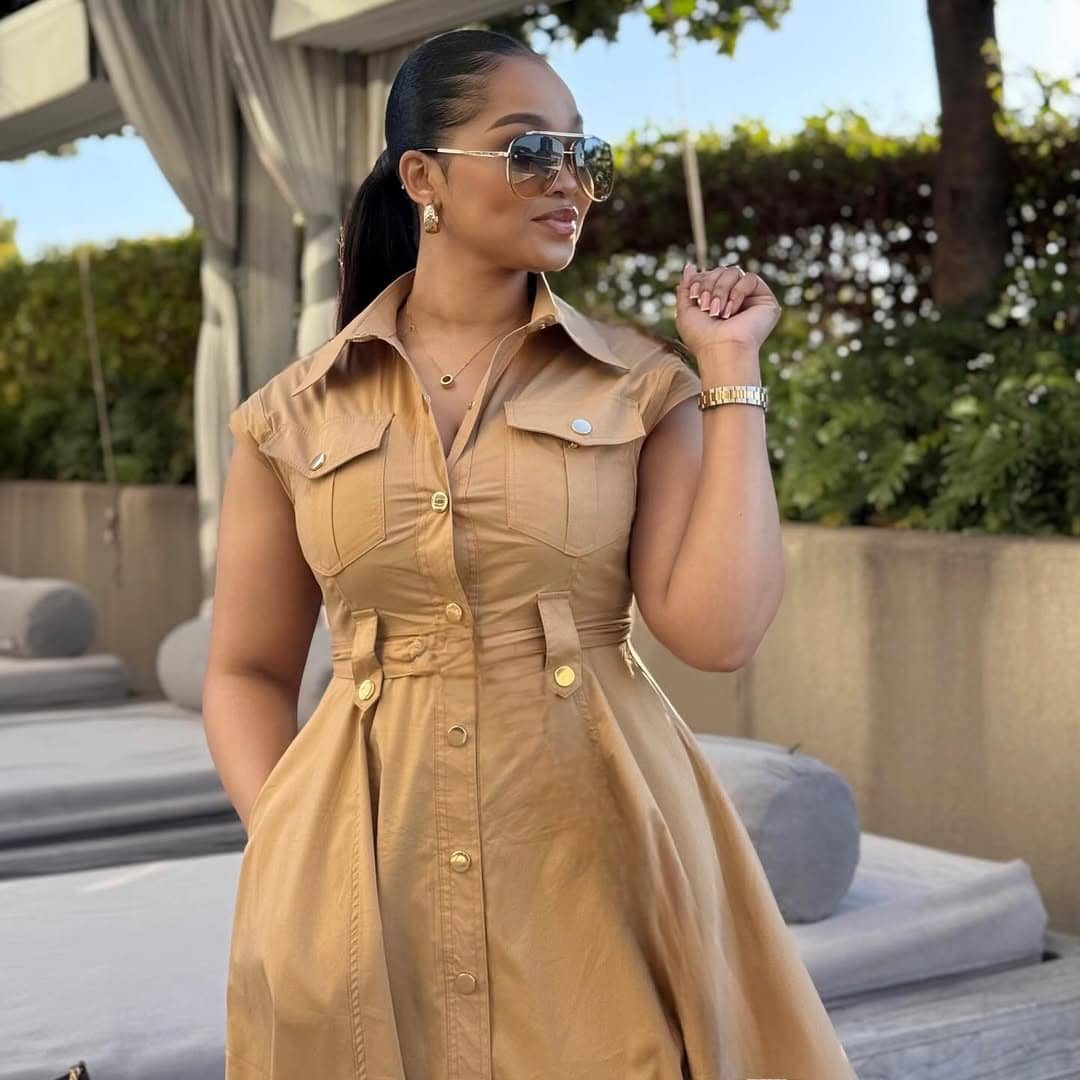 Women's Belted Button-Up Midi Shirt Dress