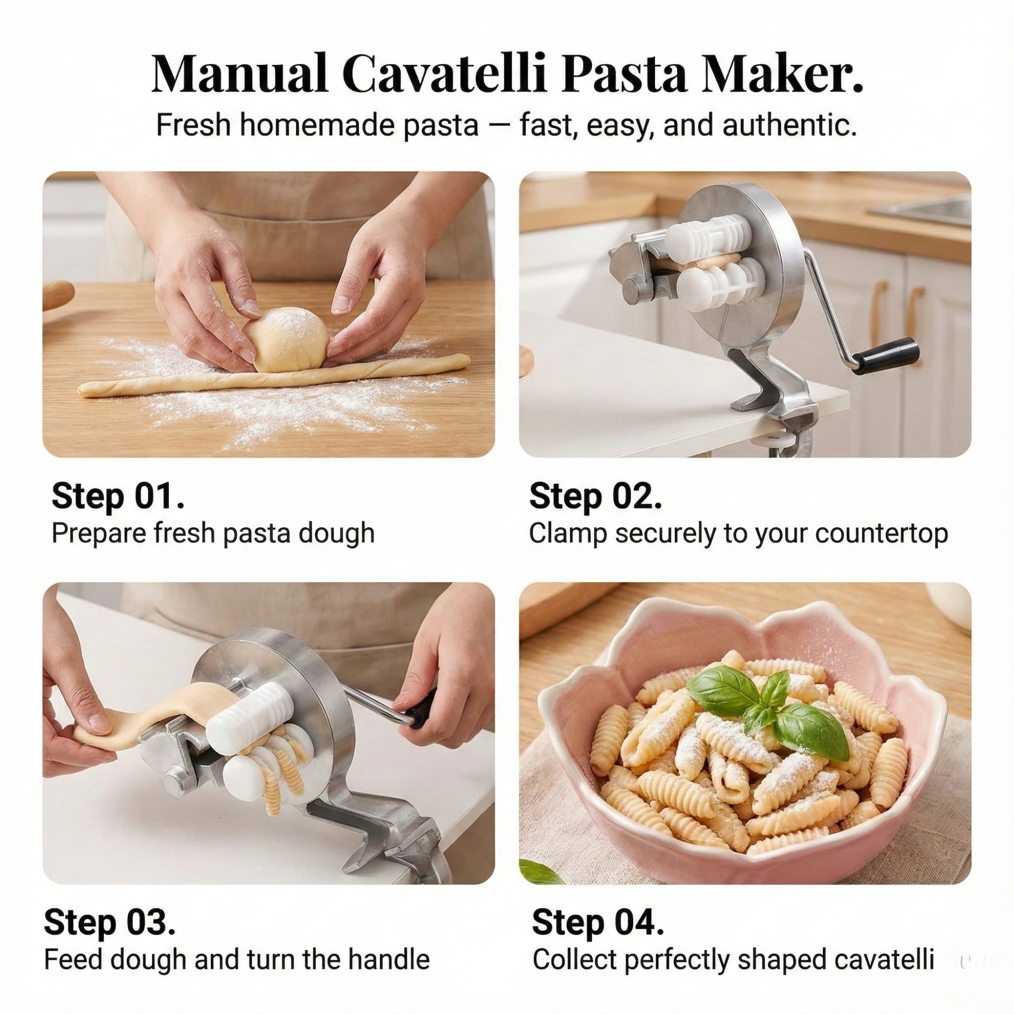 Manual Cavatelli Pasta Maker – Hand-Crank Homemade Pasta Tool