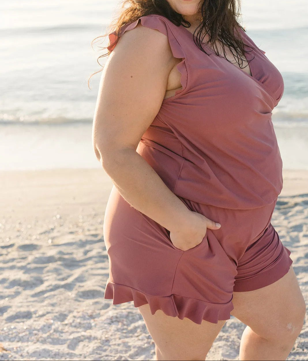 Women's Swim Romper with V-Neck and Built-In Support