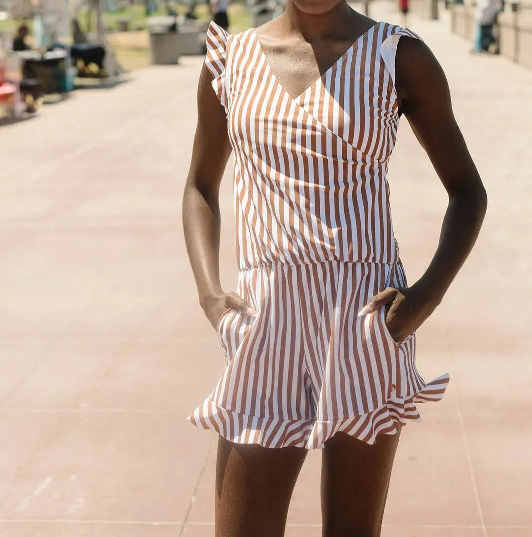 Women's Swim Romper with V-Neck and Built-In Support
