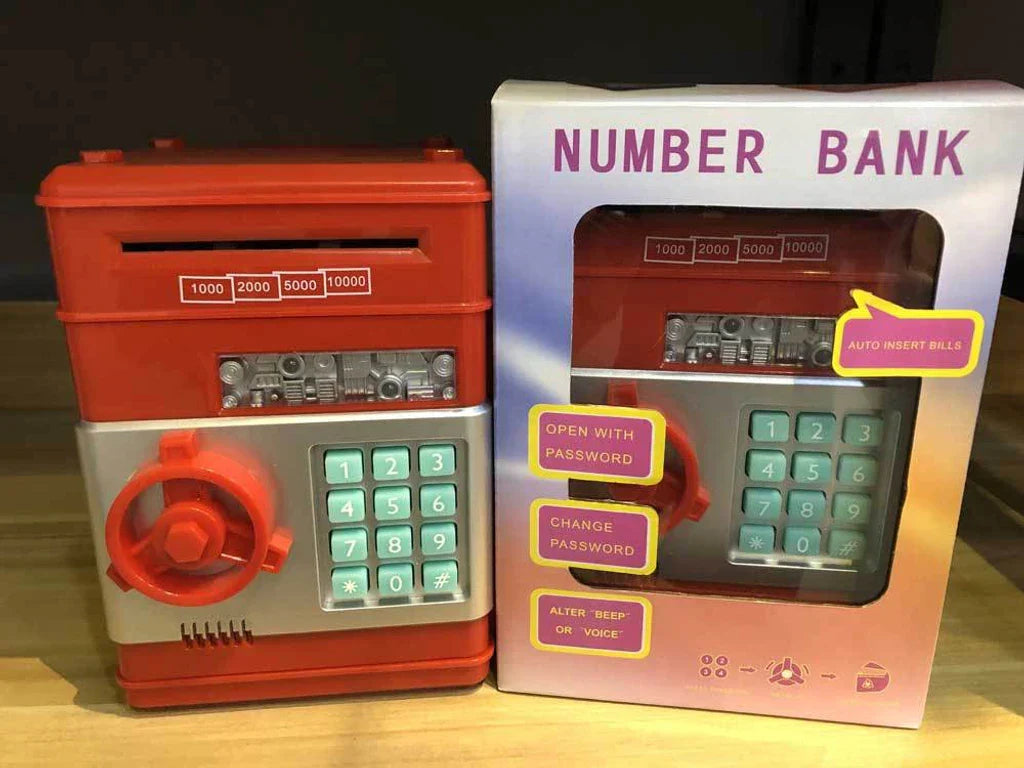 Elektronische Mini-Spardose im Geldautomaten-Design mit Tastenfeld, Sparspielzeug