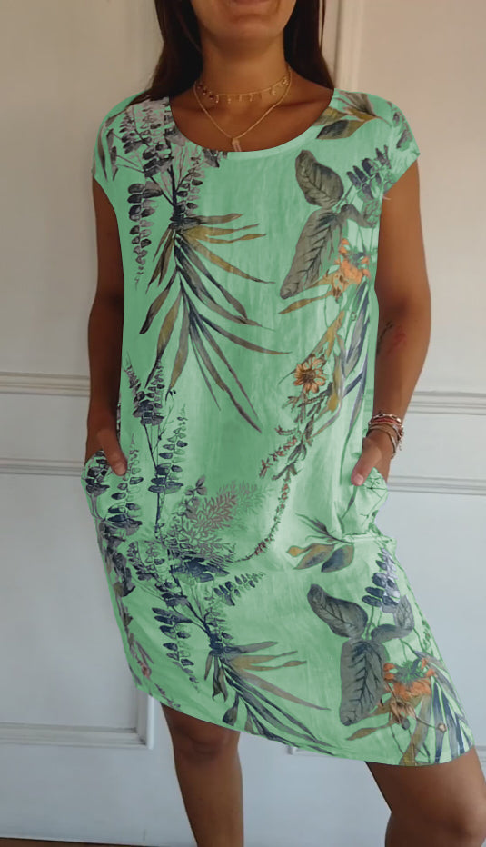 Women's Floral Print Round Neck Casual Summer Dress