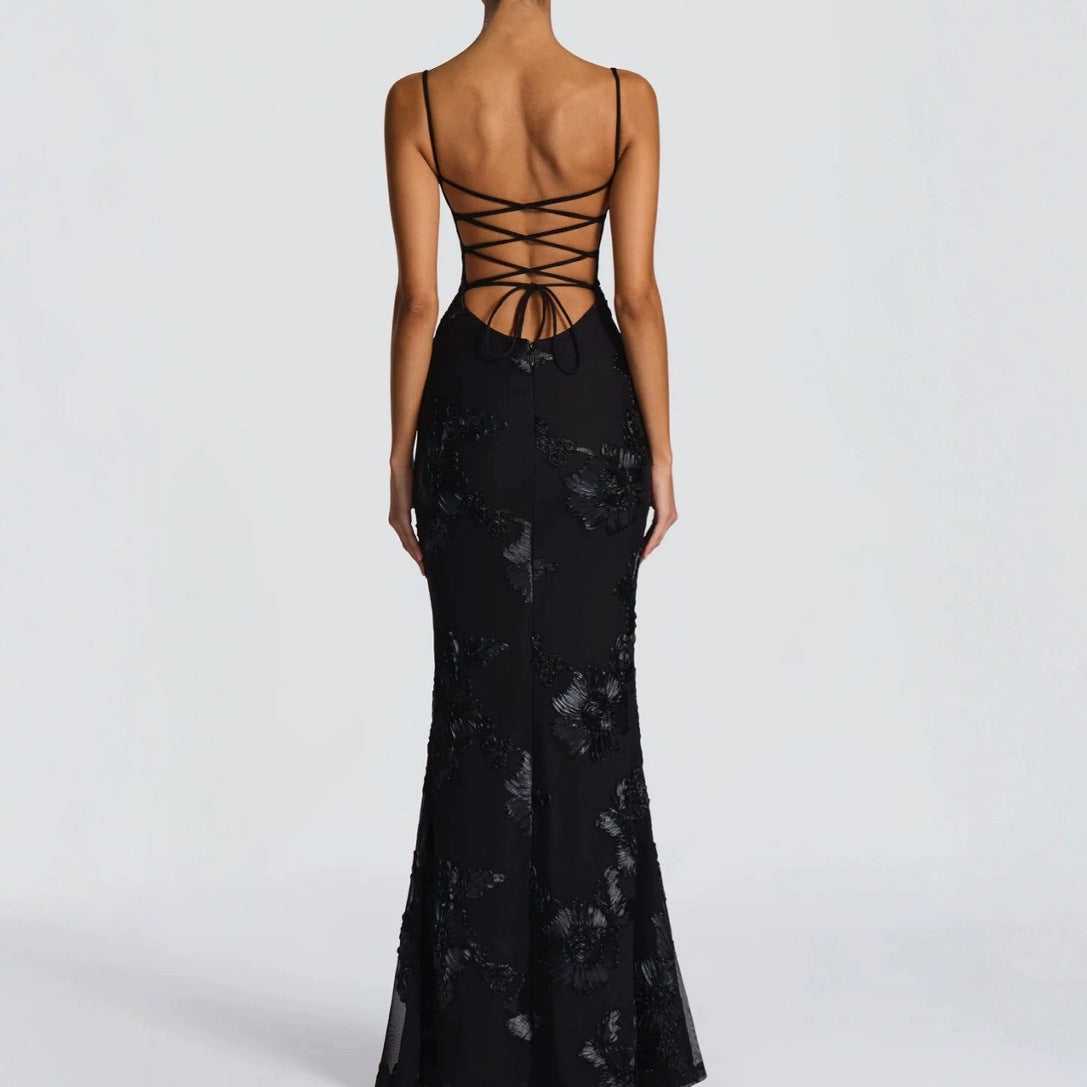 Women's Floral Embroidered Strapless Maxi Evening Gown