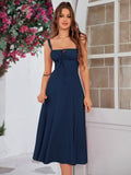 Damen-Midikleid mit gerafftem Brustbereich, Seitenschlitz und Spaghettiträgern