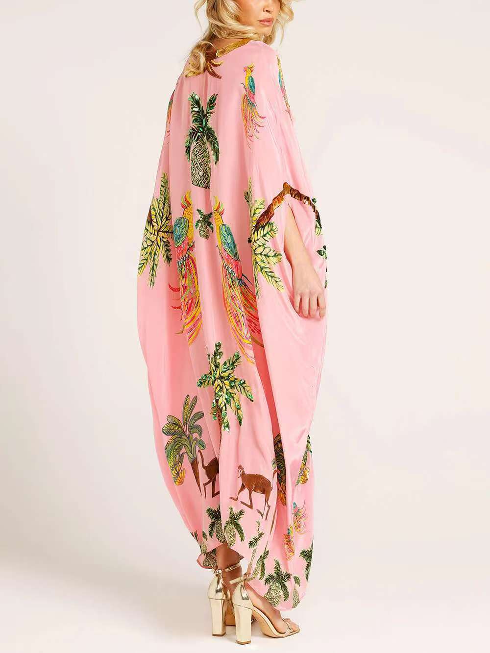 Women's Tropical Print V-Neck Maxi Dress with Relaxed Fit