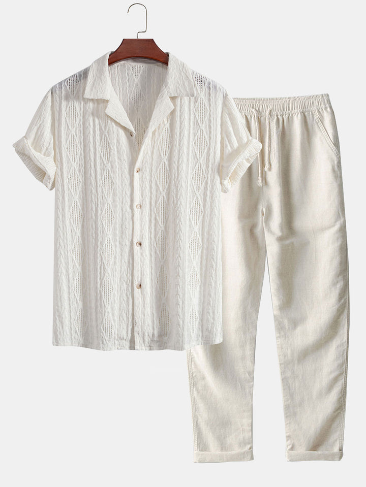 Men's Textured Short Sleeve Shirt & Casual Pants Set