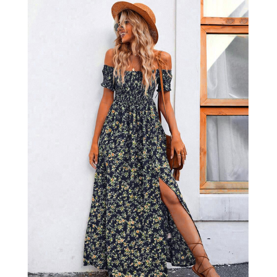 Phoebe - Glamorous Off-Shoulder Women Vintage Dress