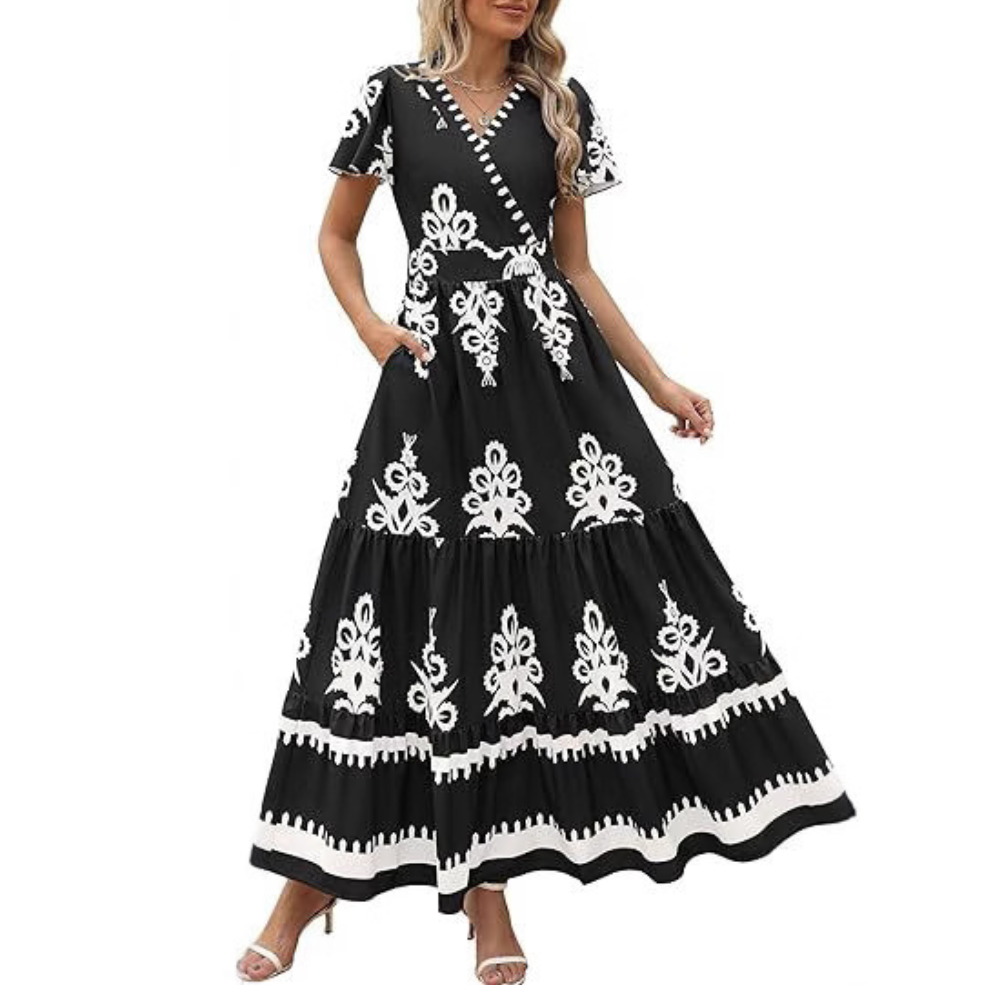 Hellenore - Dámské ležérně elegantní maxi šaty s květinovým vzorem