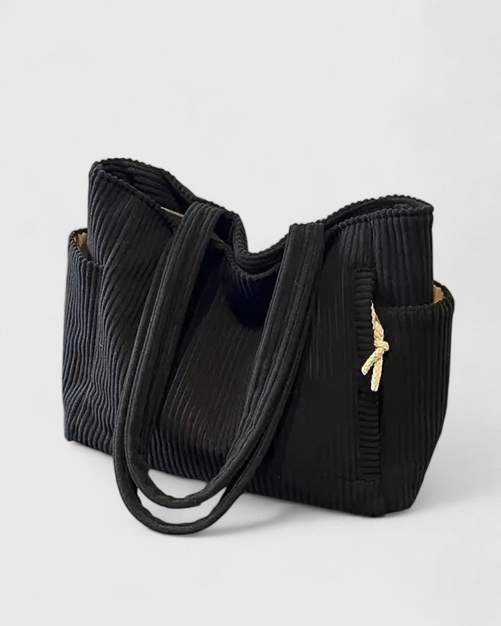 Charlotte - Žebrovaná tote bag z luxusního materiálu s detaily na šňůrku
