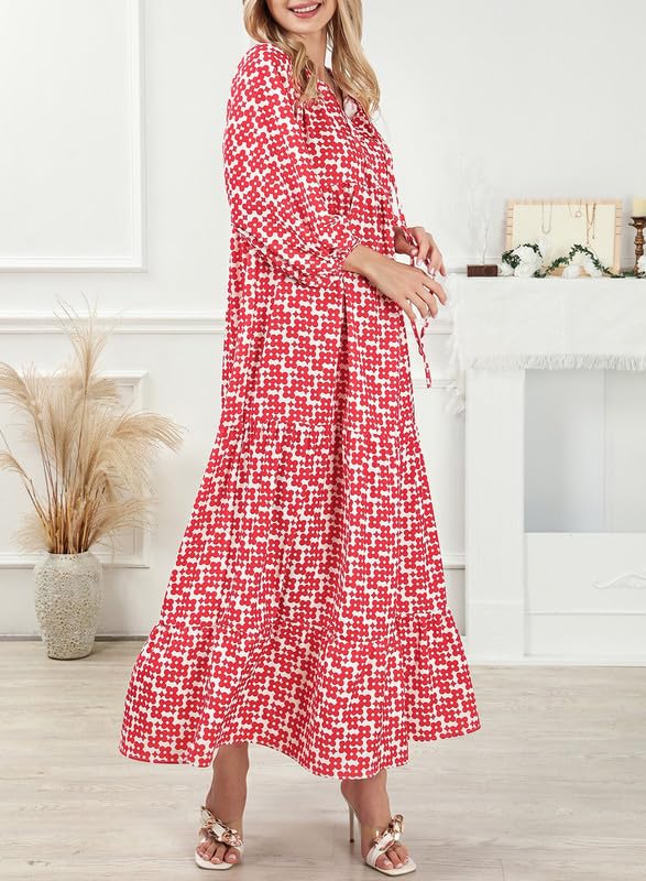 Women's Floral Boho Maxi Dress with Puff Sleeves