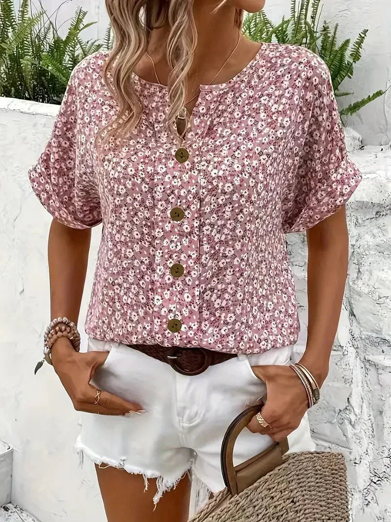 Zariah - Notch Blouse in Wildflower Print
